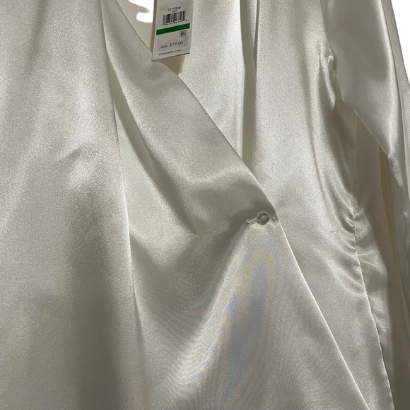 Calvin Klein Satin Surplice V-Neck Long Blouson Sleeve Cross White Blouse L - Picture 3 of 12